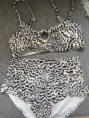 aerie Black and Cream Leopard Print High-Waist Bikini